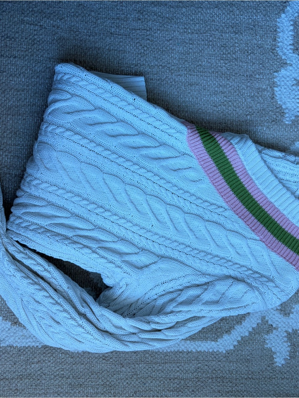 Spartina 449 Cream Cotton V-Neck Sweater with Pink and Green Trim